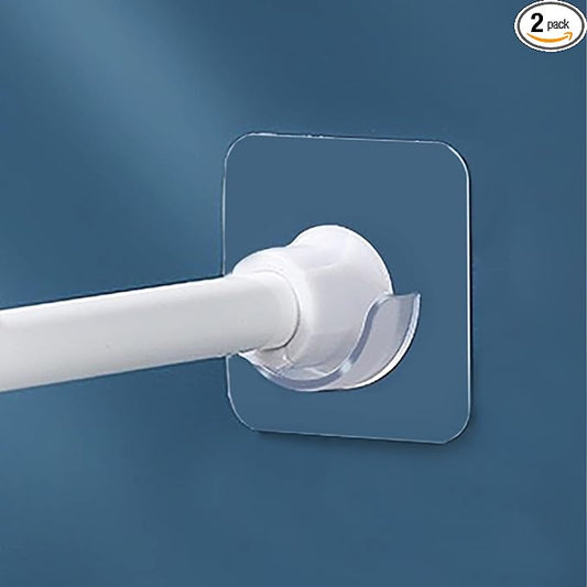 Venupple Spring Tension Rod Holder, 2 Packs 1.18 Inches Small Transparent Shower Rod Bracket No Drilling, Small Adhesive Tension Curtain Rod Retainer Shower Curtain Rod Holder