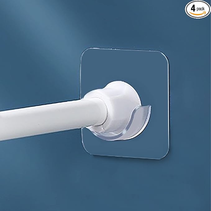 Venupple Spring Tension Rod Holder, 4 Packs 1.18 Inches Small Transparent Shower Rod Bracket No Drilling, Small Adhesive Tension Curtain Rod Retainer Shower Curtain Rod Holder