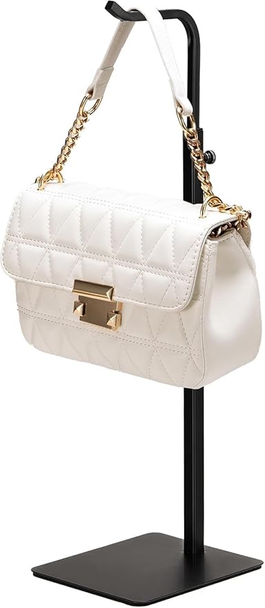 Purse Holder Handbag Display Stand: Hanger Rack Showing Bags, Purses, and Wreath, Adjustable Black Hook Stand for Tabletop, Closet, Desk, and Retail Use for Vendors