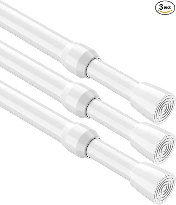 3Pcs Tension Curtain Rod, white Tension Rod 26-39 inch, Spring Tension Curtain Rod No Drilling, Spring Tension Window Rod Small Tension Rod for Kitchen, Bathroom, Window, Closet