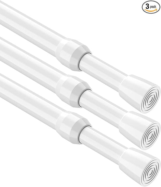 3Pcs Tension Curtain Rod, white Tension Rod 26-39 inch, Spring Tension Curtain Rod No Drilling, Spring Tension Window Rod Small Tension Rod for Kitchen, Bathroom, Window, Closet