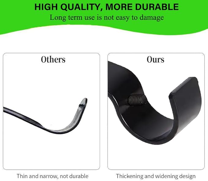 Premium Curtain Rod Brackets - 2 Pack Adjustable Wall Mounts, Curtain Rod Holders for 1 Inch Rod (Black)