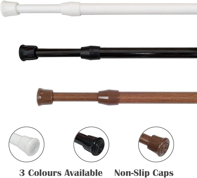 KXLIFE 2 Pack Small Spring Tension Curtain Rod 12 to 20 Inch, Thin Tension Rod No Drill for Window Cupboard Closet, Oak