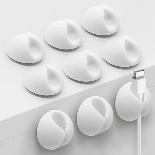 SmiLife Cable Clips, Cord Holder, Adhesive Cord Clips, Wire Holder for Cable Management, Phone Charger, Desk, Wall, Nightstand and Office, White 9 PCS