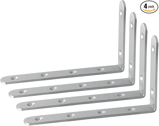 Alise Floating Shelf Brackets,Wall Bracket for Shelves Heavy Duty L Brackets Corner Brace,Stainless Steel Joint Angle Bracket for Wood Board Support Wall Mount,Brushed,6x4 Inch(Pack of 4)