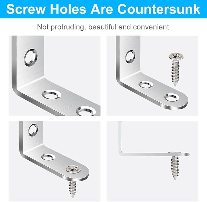 FATLODA 18PCS L Bracket & Corner Brace, Stainless Steel Right Angle Brackets for Shelves & Furniture with 72 Screws (40mmx40mm)