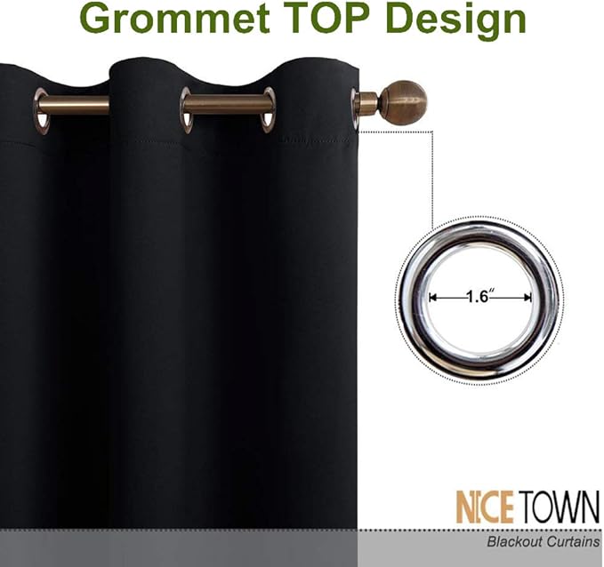 NICETOWN Wide Drapes for Sliding Glass Door, Window Treatments for Patio Doors, Grommet Thermal Insulated Blackout Curtains (1 Piece, Black, 70 by 72-inch)