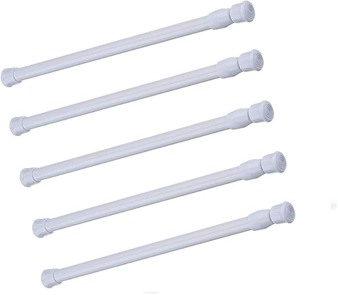 Spring Curtain Tension Rods, 5 Pack Cupboard Bars Tensions Rods 15.7 to 28 Inches Adjustable Extension Rod for Bathroom Window Closet refrigerator bar DIY Projects
