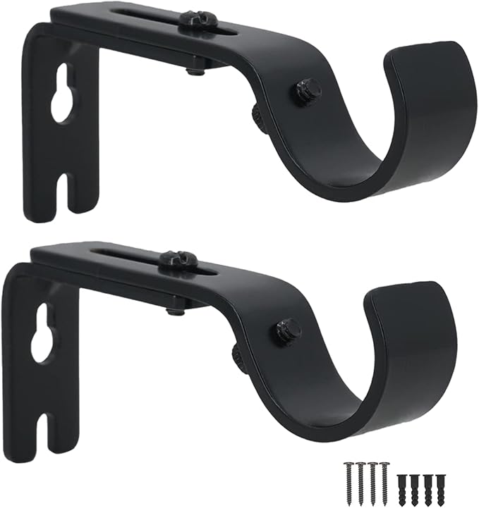 AddGrace Adjustable Curtain Rod Bracket Fits up to 1 inch Curtain Rod Sturdy Premium Brackets for Wall Set of 2 Black