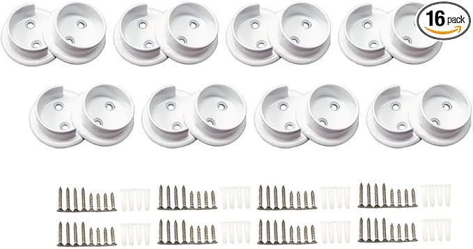QCAA Heavy Duty Solid Metal Pole Socket Set, 1-3/8'', Matte White, 8 Pairs, Made in Taiwan