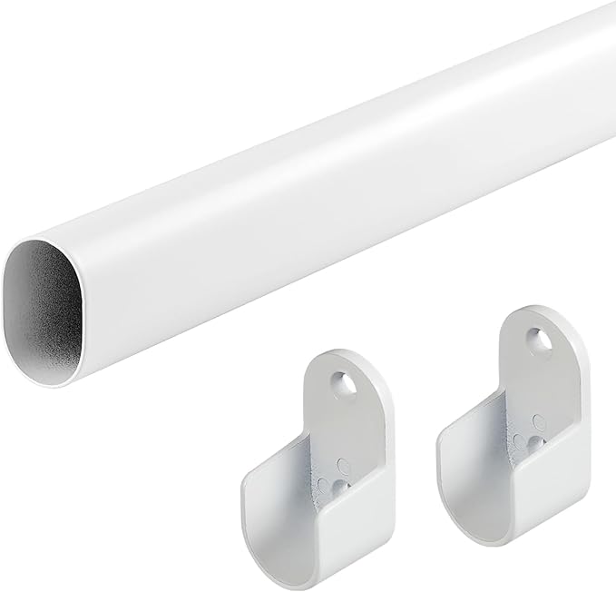Oval Closet Rod for Hanging Clothes Adjustable Closet Rods 18 to 63 Inch Heavy Duty White Poles Bar Closet Rod Expandable for Wardrobes Laundry RV