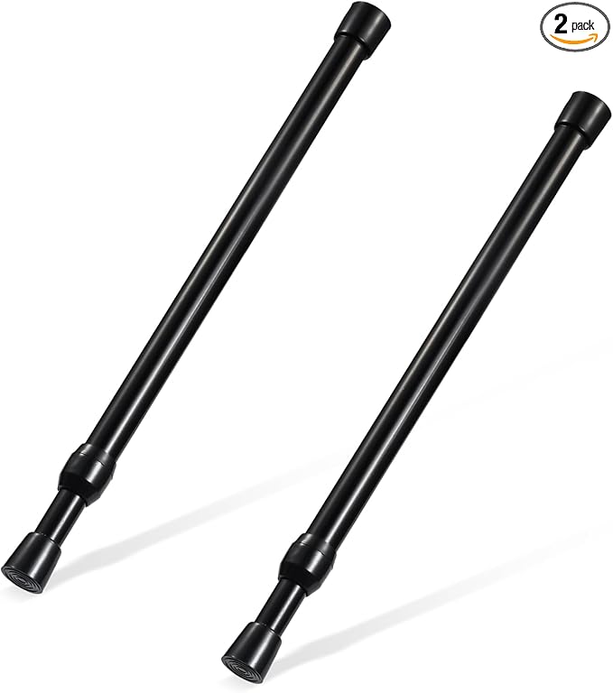 13-18 inch Spring Tension Rod, Goowin Small Tension Rod, 5/8" Diameter No Drilling Expandable Short Tension Rods Spring Rods, Tension Rods for Closet, Cupboard, Hanging Clothes, Black, 2 Pack
