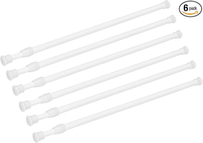 6 Pack Tension Curtain Rod 15.7-28 Inch, Small Short Adjustable Extendable Spring Loaded Rods for Windows Cabinet Blinds Closet Bedroom Kitchen Bathroom Door No Drilling, White
