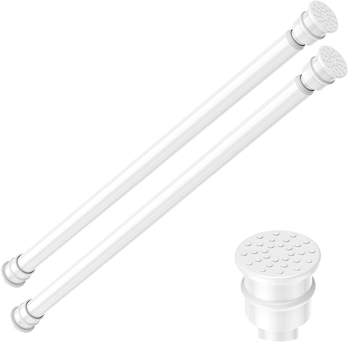 Tension Curtain Rod 17 to 28 Inch Adjustable Tension Rods 2 Pack Expandable Spring Tension Rod White No Drilling for Closet Kitchen Cupboard Wardrobe Door Bookshelf DIY Projects