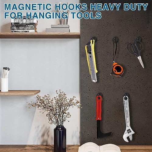 LOVIMAG Magnetic Hooks for Cruise Cabins, 85lbs Black Magnetic Hooks for Classroom, Strong Magnets with Hook for Hanging, Neodymium Magnet Hook for Fridge, Ceiling, Locker, Camper, Travel-25 Pcs