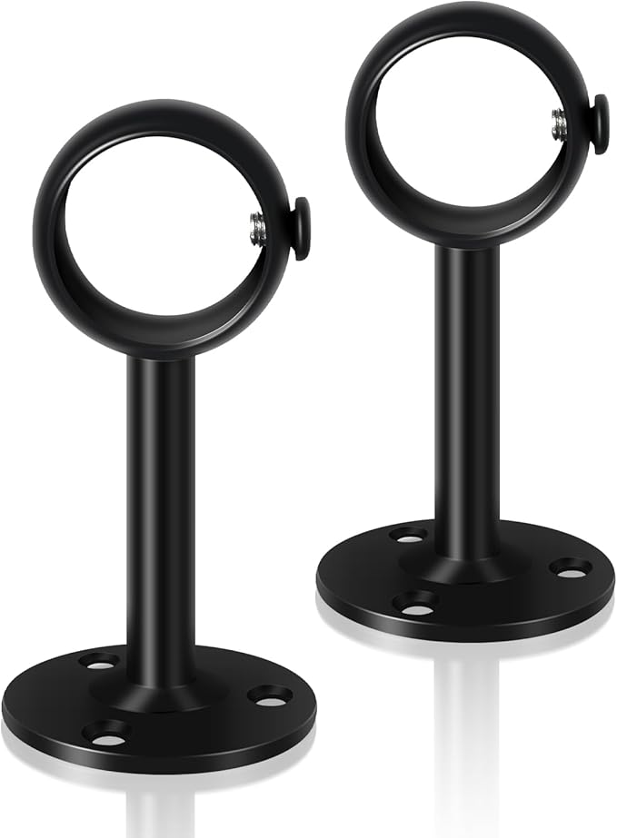 TOKPLNU Ceiling Curtain Rod Bracket, Heavy Duty Curtain Rod Holder Black Ceiling Curtain Rod Hooks Hangers Closet Flange Rod Brackets Holders for 1 1/4 Inch Drapery Pole, Set of 2