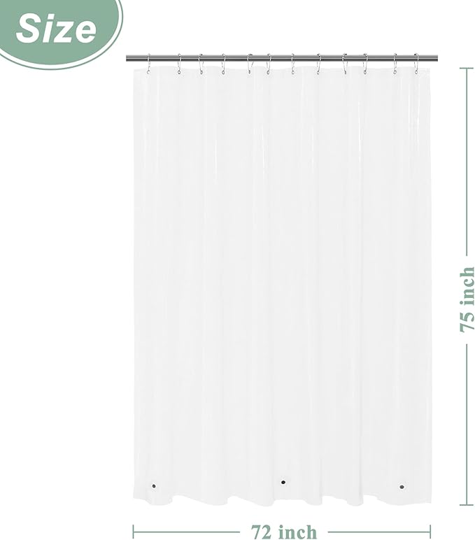 Mrs Awesome Clear Shower Curtain Liner with 3 Magnets, 72x75 Premium Flexible Sturdy Plastic Shower Curtain for Bathroom Lightweight, Waterproof, Clear