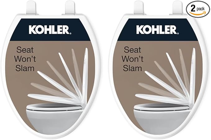KOHLER 20110-0 Brevia,Slow Close Toilet Seat,Elongated Toilet Seat,Grip-Tight Bumpers Quick-Attach Hardware,White,(Pack of 2)