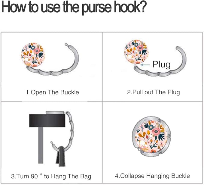 Bosketo Foldable Purse Hook Womens Bag Table Hanger Collection Desk Hooks for Purse (1pack Pink Flower Hook)