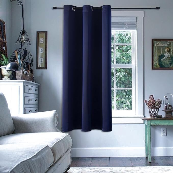 ChrisDowa Blackout Curtains 36 Inches Long for Living Room, Grommet Thermal Insulated Room Darkening Curtains for Bedroom (1 Panel Set, Navy Blue, 42W x 36L)