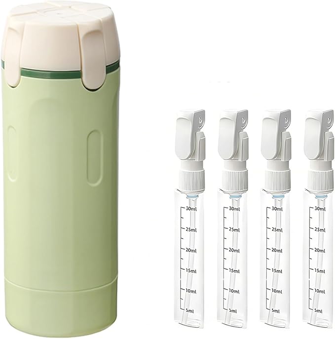 4 in 1 Travel Dispenser, 4 Pack 30ML Travel Bottles with Stickers for Toiletries, Leak Proof Travel Size Containers, Portable for Shampoo Lotion Conditioner Cream Green