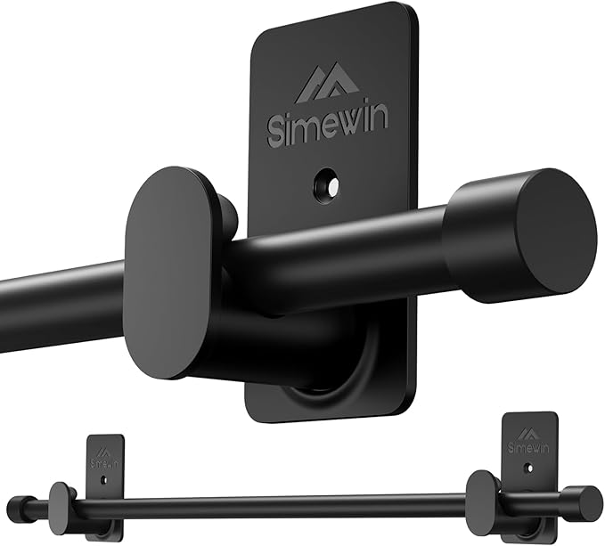 SIMEWIN Curtain Rods No Drilling for Windows 30 to 120 Inches, 5/8 Inch Diameter No Drill Small Curtain Rod Set with 3M Adhesive Brackets, Black