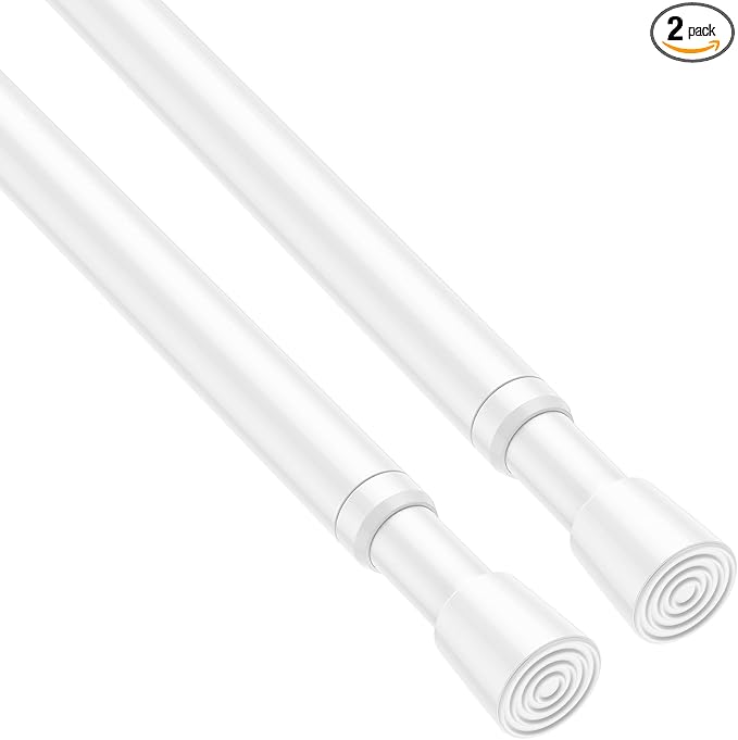 2 Pack Spring Tension Rods 33-59 Inches, 5/8 Inch Diameter White No Drill Spring Loaded Adjustable Extendable, Small Short Tension Curtain Rod for Windows Kitchen Doorway Closet Cupboard