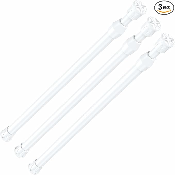 AIZESI 3pcs White Spring Tension Rond Short Curtain Rods Small Tension Rods 17 to 28 Inch Adjustable Curtain Rod Tension Extendable Spring Rod for Home Window Kitchen