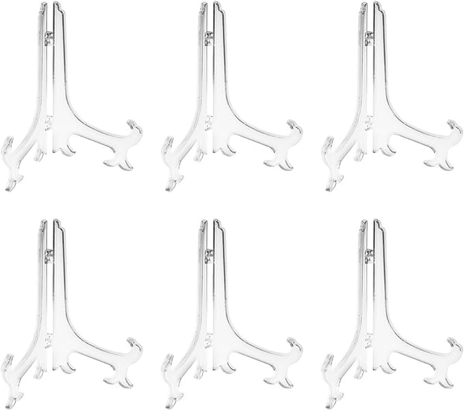 Artliving 10 Inch Clear Plastic Easels or Stand/Plate Holders to Display Pictures or Other Items at Weddings, Home Decoration, Birthdays, Tables (6 Pack)