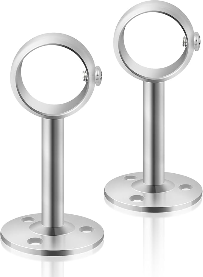 TOKPLNU Ceiling Mount Curtain Rod Bracket Silver Heavy Duty Curtain Rod Holders, Stainless Steel, Ceiling Curtain Rods Hooks Hangers for 1 1/4 Inch Drape Pole, 2 Pack