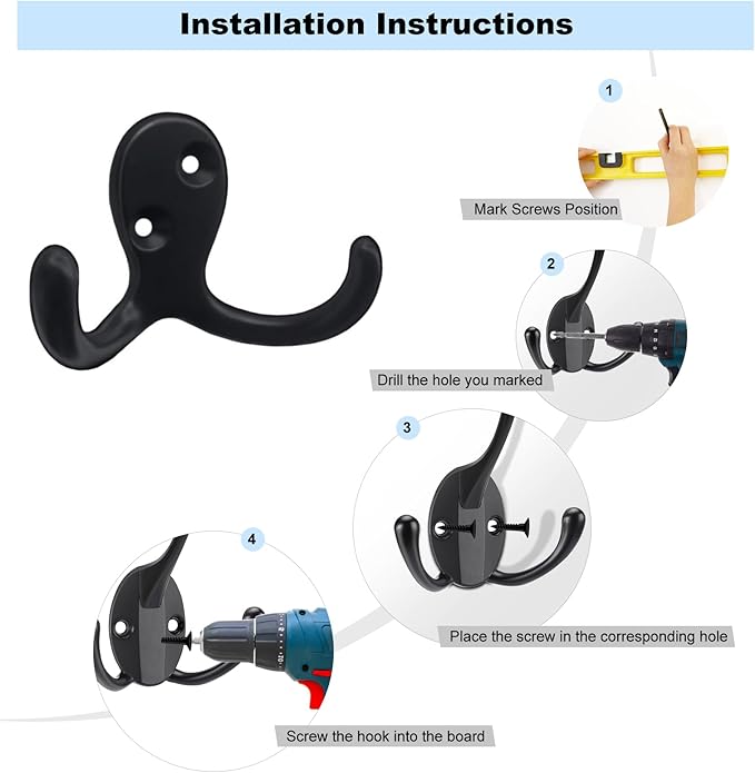 Kruodop 8 Pack Wall Hooks Wall Mounted Coat Hooks for Hanging Heavy Duty, Black Towel Hooks, Metal Double Coat Hanger with Screws Cup Retro for Coats, Handbags, Towels, Hat