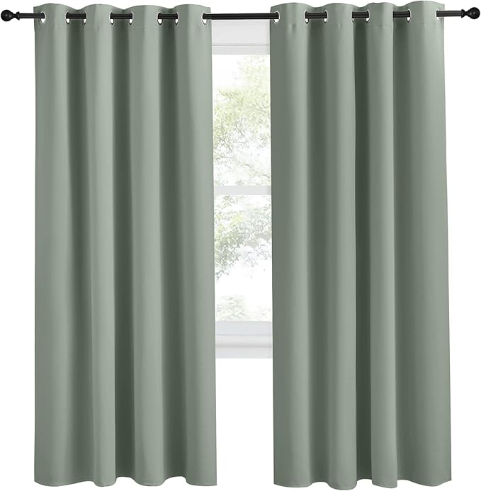 NICETOWN Blackout Greyish Green Curtain 78 inch Length for Bedroom, W55 x L78, 1 Panel, Thermal Insulated Grommet Room Darkening Window Drape Sound Dampening for Living Room
