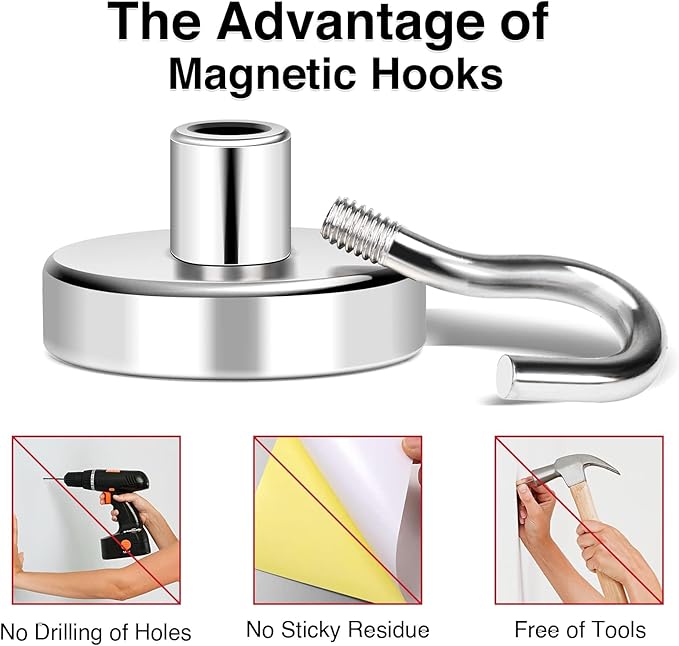 MIKEDE Magnetic Hooks,Strong Magnets Hooks Heavy Duty, Extra Strong Cruise Hook for Hanging, Industrial Metal Refrigerator Hooks for Cruise Cabins,Fridge, Kitchen,Grill-18 Pack- 50lbs