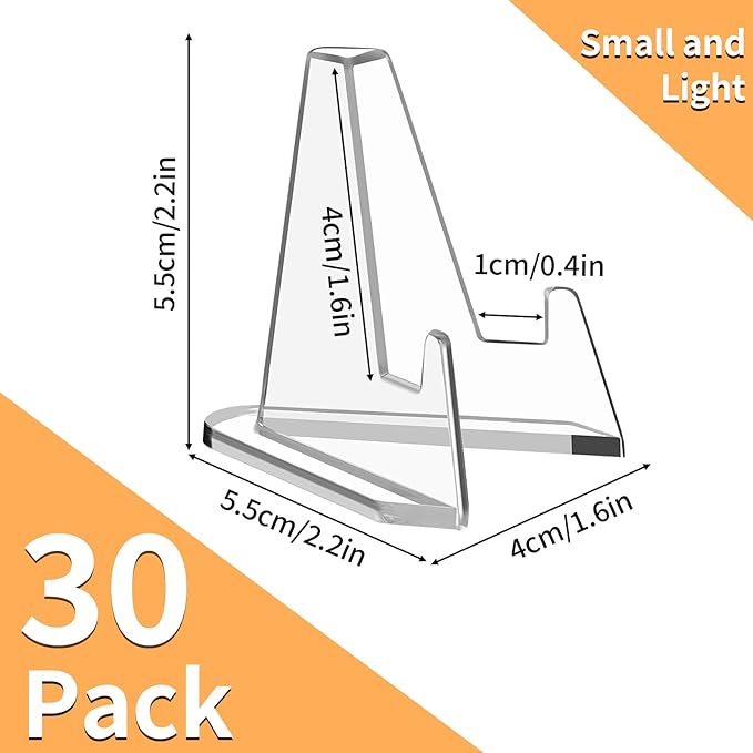 NIUBIER 30 Pack Arcylic Card Display Stands, Mini Clear Easel Stand Holder for Sports Graded Challenge Coin Trading Baseball Psa Football Card