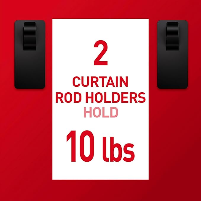 Command 10 lb Matte Black Curtain Rod Hooks, 2 Hooks and 4 Strips, No Drilling Home Decor and Room Decor, Use with Rod Diameters 0.5-0.75" | 10 lb, 4 Command Strips, Damage Free, Curtain Rods Hangers, Home and Room Decor