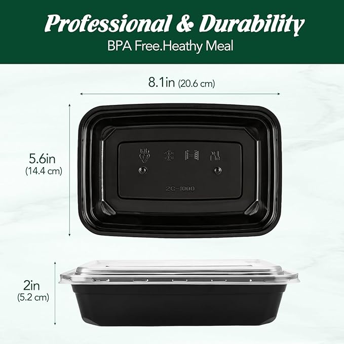 Glotoch Meal Prep Containers 32oz 100 Pack(200 Piece) with Lids, Reusable 1-Compartment Food Storage Containers, Bento Lunch Boxes, Microwave/Freezer/Dishwasher Safe, BPA-Free Takeout Boxes