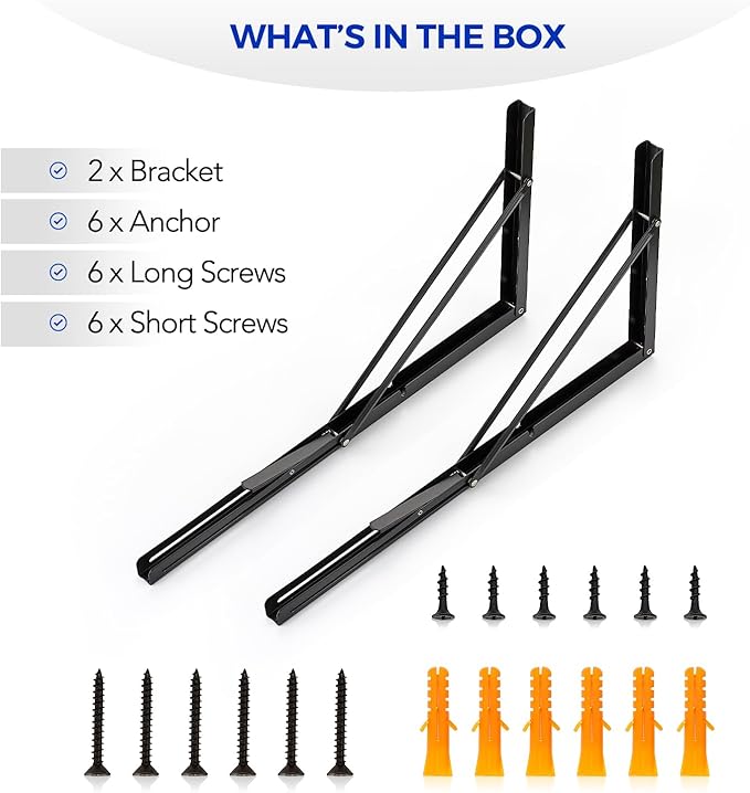 Ravinte 4 Pack 22 Inch Folding Shelf Brackets – Matte Black, Heavy Duty Collapsible Brackets for Tables and Benches – Space-Saving Design