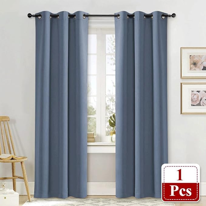 NICETOWN Stone Blue Blackout Room Darkening Drapery Window Treatment Thermal Insulated Solid Grommet Curtain/Drape for Hall Home Decor (Single Panel, 42 x 84-inch)