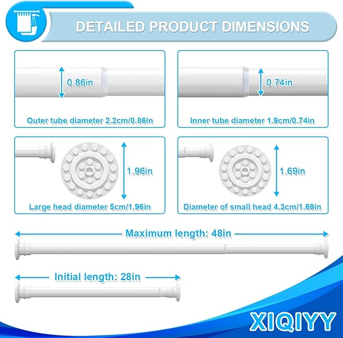 Spring Tension Rod 28 to 48 inches,Adjustable Heavy Duty Curtain Rod-Shower Curtain Rods for Bathroom,Windows,Door,White