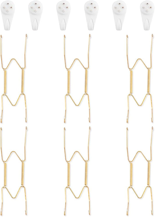 Bilillo 6 Pack Plate Hangers for The Wall, Suitable for 8-10 inch Art Plate, Stainless Steel Invisible Heavy Duty Wire Plate Holder with Wall Hooks, Plate Hangers for Displaying Plates, Platter, Dish