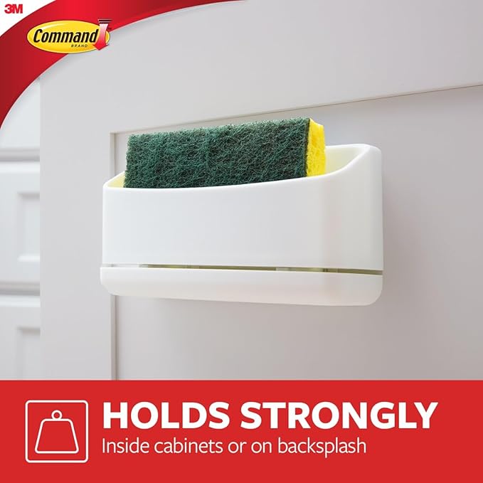 Command Under Sink Sponge Caddy, Total 2 Sponge Holders with 8 Command Strips, 2 Pack of 1 Caddy, Organize Damage-Free