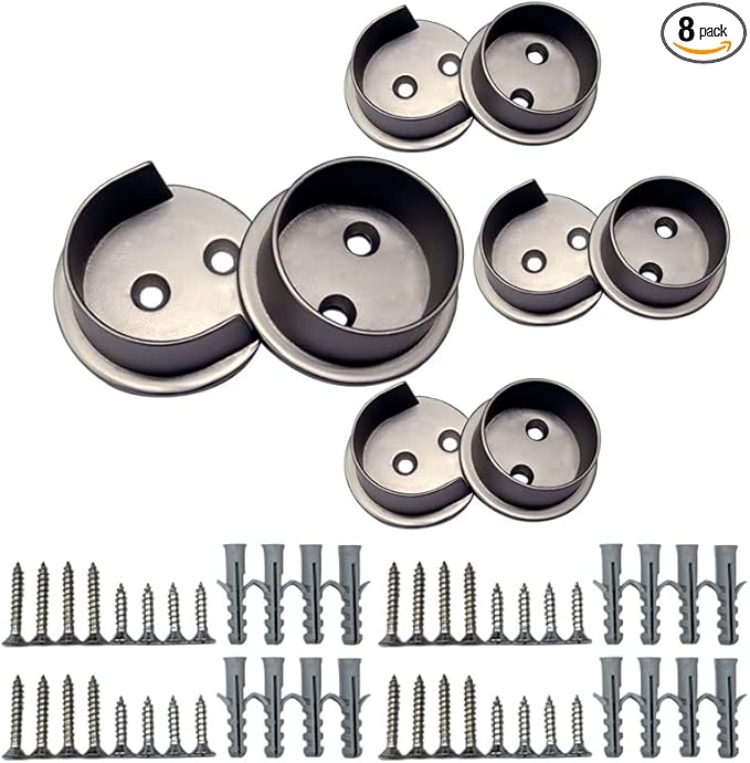 QCAA Solid Brass Extra Heavy Closet Pole Socket Set, Heavy Duty, 1-1/2 inch, with Stainless Screws, Satin Nickel, 4 Pairs, Made in Taiwan