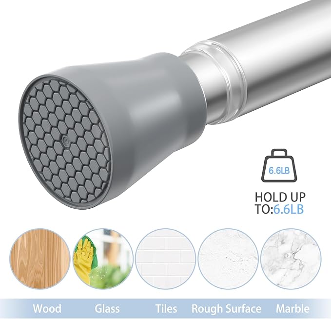 AIZESI Silver Tension Curtain Rod 16 to 26 Inch, 7/8” Diameter Spring Loaded Curtain Rods, Small Tension Rod for Window, Kitchen, Bathroom, Closet