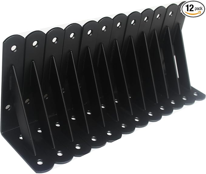 12 Pack L5 x H 3" Black Heavy Duty Shelf Brackets with Screws Metal Shelf Brackets Shelf Support Angle Brackets for Shelves L Brackets Heavy Duty Floating Shelf
