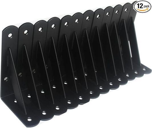 12 Pack L5 x H 3" Black Heavy Duty Shelf Brackets with Screws Metal Shelf Brackets Shelf Support Angle Brackets for Shelves L Brackets Heavy Duty Floating Shelf
