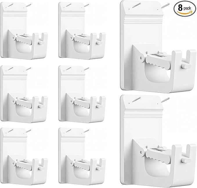 Universal Heavy Duty Curtain Rod Brackets, No Drill Curtain Rod Brackets with Adhesive & Invisible Nail, 30+LB Load Curtain Rod Holders, Damage Free Curtain Rod Hooks for Wall, Bathroom, Kitchen 8PC