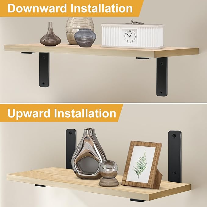 6 Pack - L 8" x H 6" x W1.5, 5mm Thick Black L Shelf Bracket, Iron Shelf Brackets, Metal Shelf Brackets, Floating Shelf, Shelf Supports with Screws