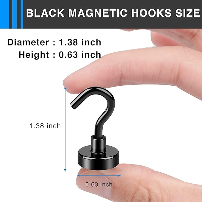 LOVIMAG 25Pcs Magnetic Hooks,Strong Neodymium Magnet Hooks for Cruise Essentials,Black Heavy Duty Magnets Hooks for Classroom Must Haves,Office Accessories,Garage Door,Fridge,Kitchen,Hanging,Grill