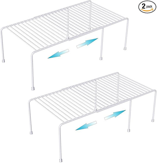 Expandable Cabinet Storage Organizer Shelf, Freezer Shelf Kitchen Cabinet Pantry Spice Rack for Plate Cup Organizer with Scratch Resistant Feet, 2 Sets