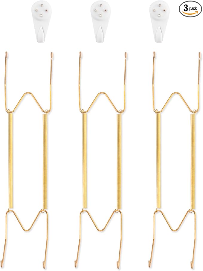 Bilillo 3 Pack Plate Hangers for The Wall, Suitable for 12-16 inch Art Plate, Stainless Steel Invisible Heavy Duty Wire Plate Holder with Wall Hooks, Plate Hangers for Displaying Plates
